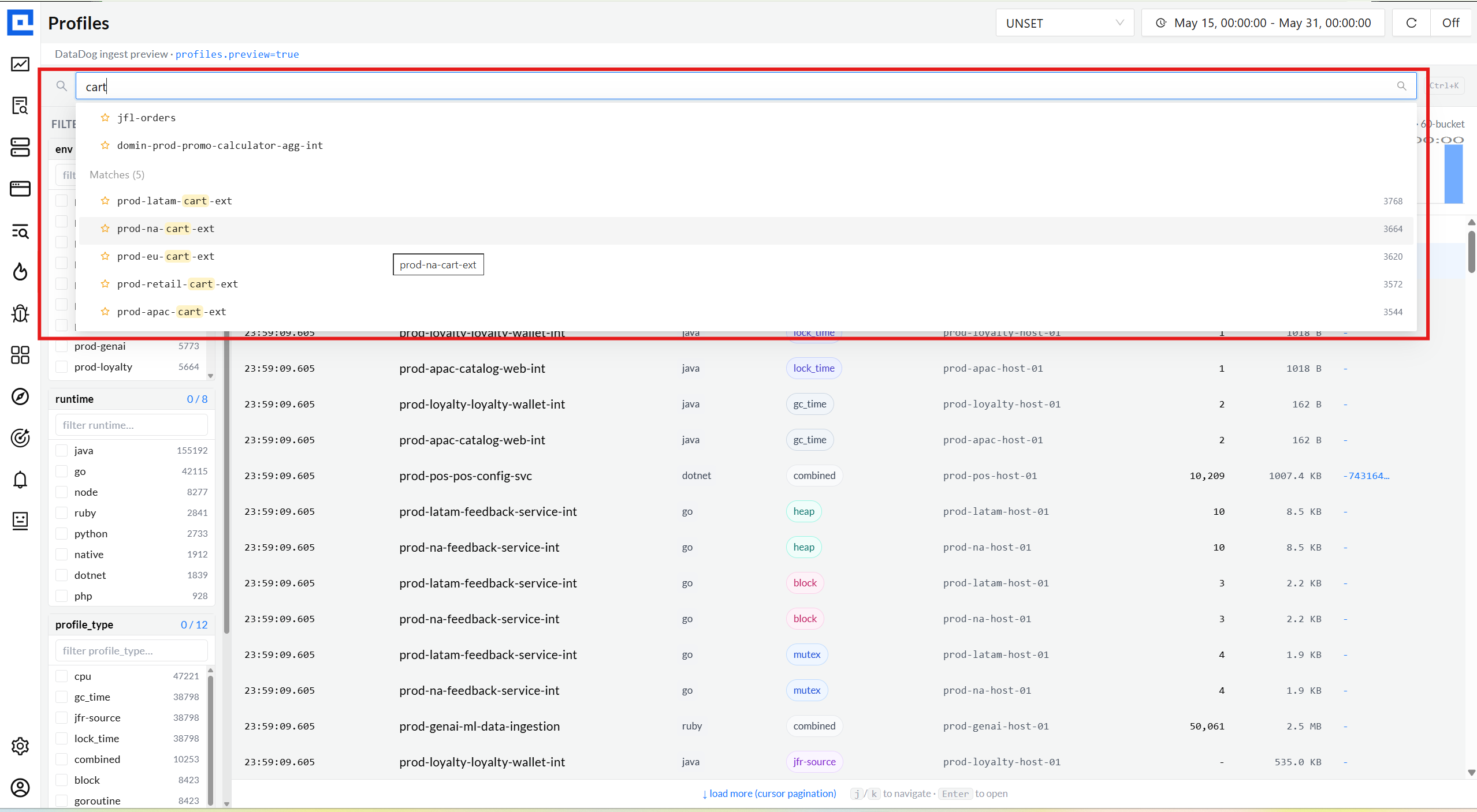 Service picker typeahead