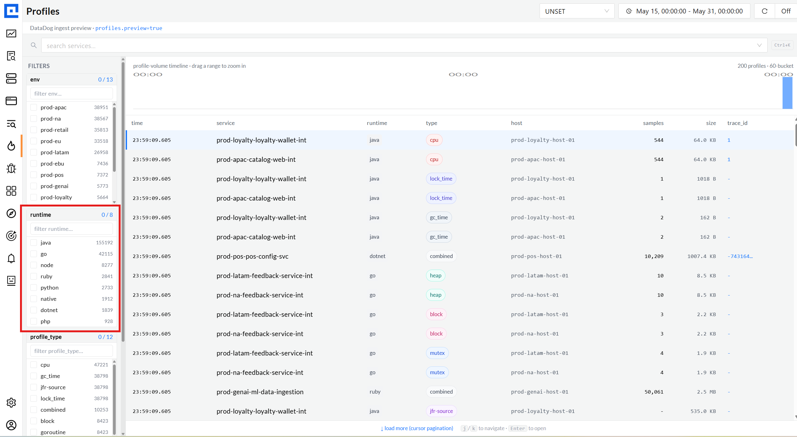 runtime facet showing 8 runtimes