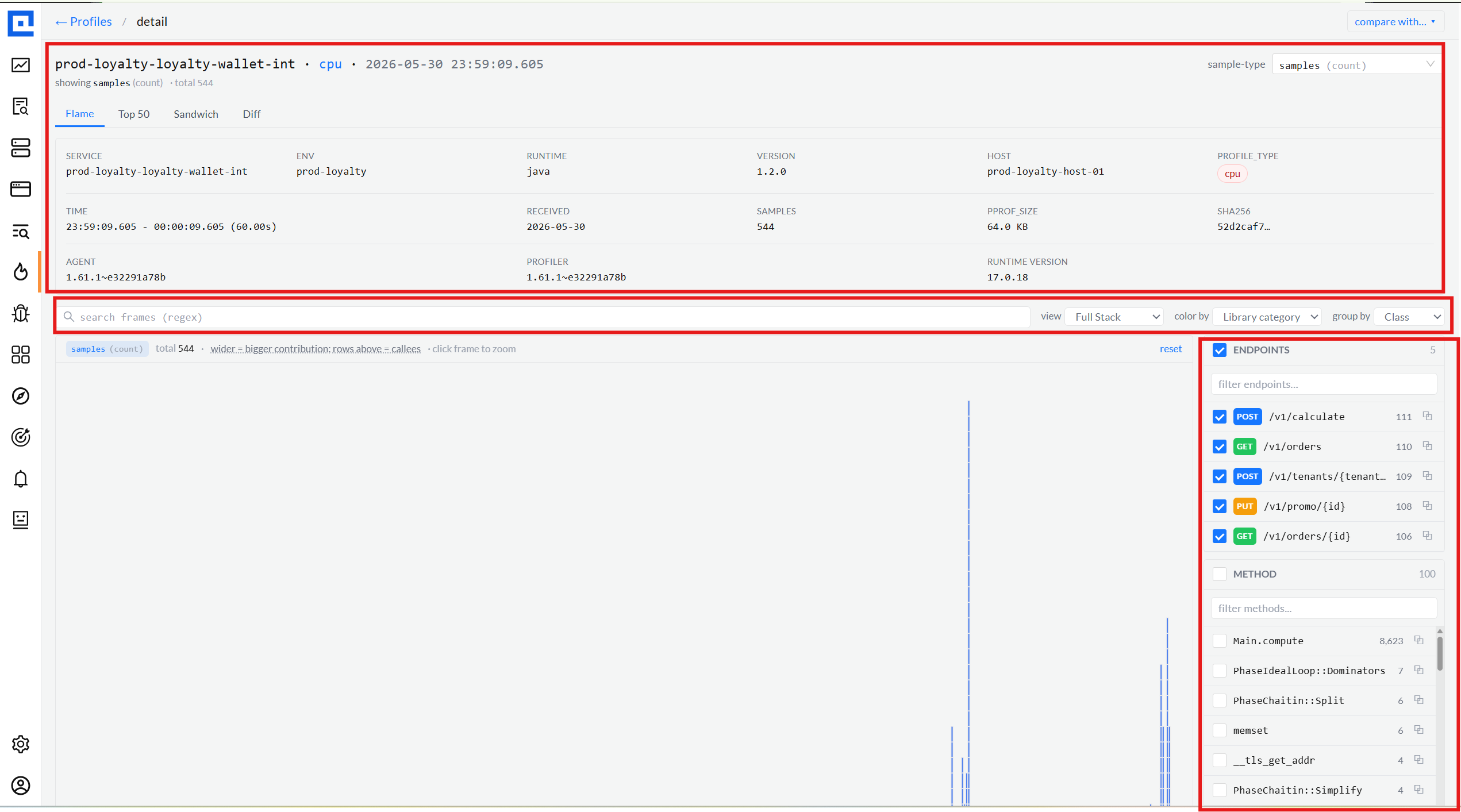Full Stack flame graph view