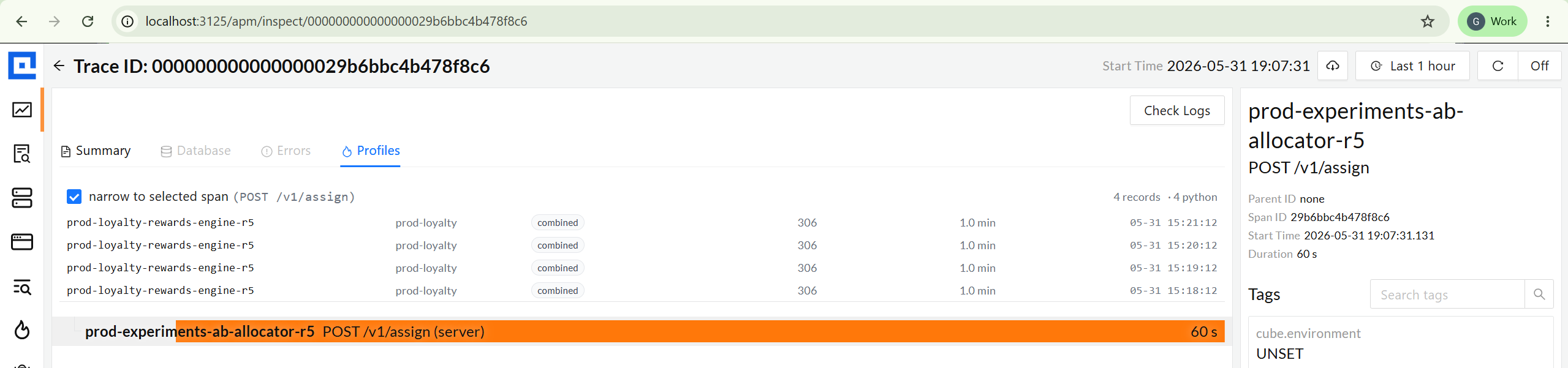 Profiles tab with matches